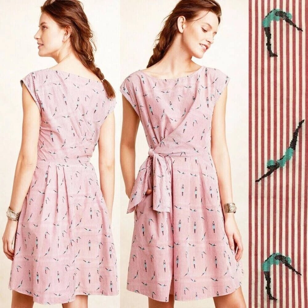 Anthropologie Maeve Bathing Beauty Dress Retro Swimmers Red Stripe Sz 2